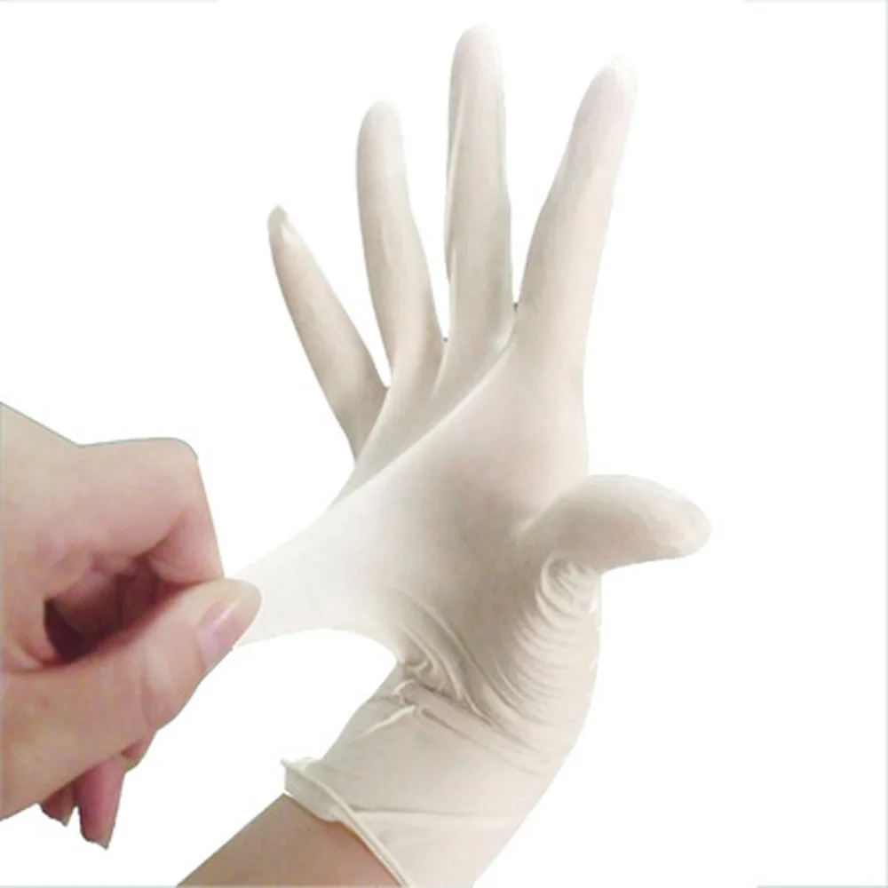 Light yellow 9-inch disposable powder-free hemp finger daily household rubber latex gloves