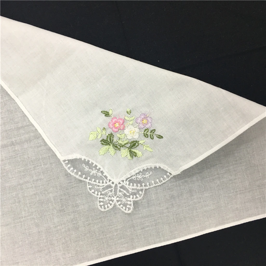 12 adet klasik pamuk güzel mendiller kadınlar yıkanabilir cep işlemeli dantel Hankie havlu Lot 28x28cm