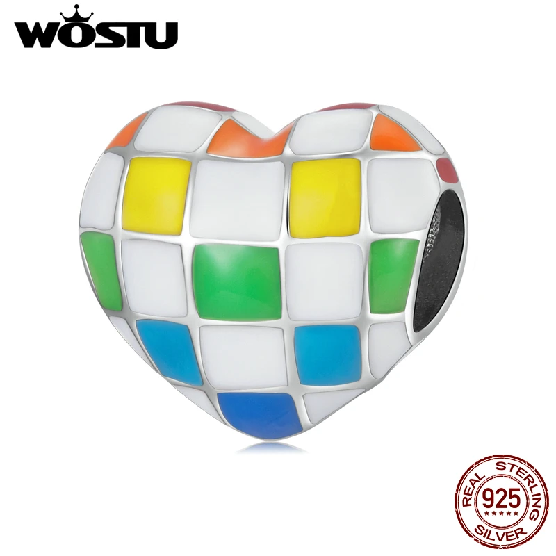 

WOSTU Exquisite 925 Sterling Silver Bead Vinatge Rainbow Heart Charm Pendant Birthday Mothers Day Jewelry Gifts for Women Girls