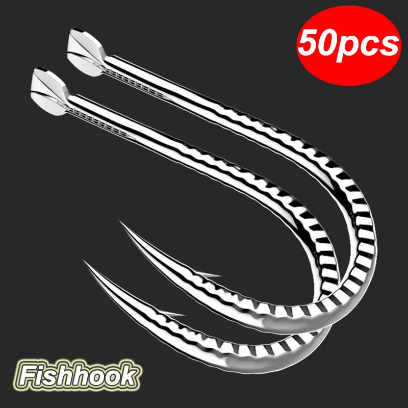 

50 pcs Fishing hook fishing tackle strong sleeve black pit snake shaped belly line slot bulk fishhook fishing accessories