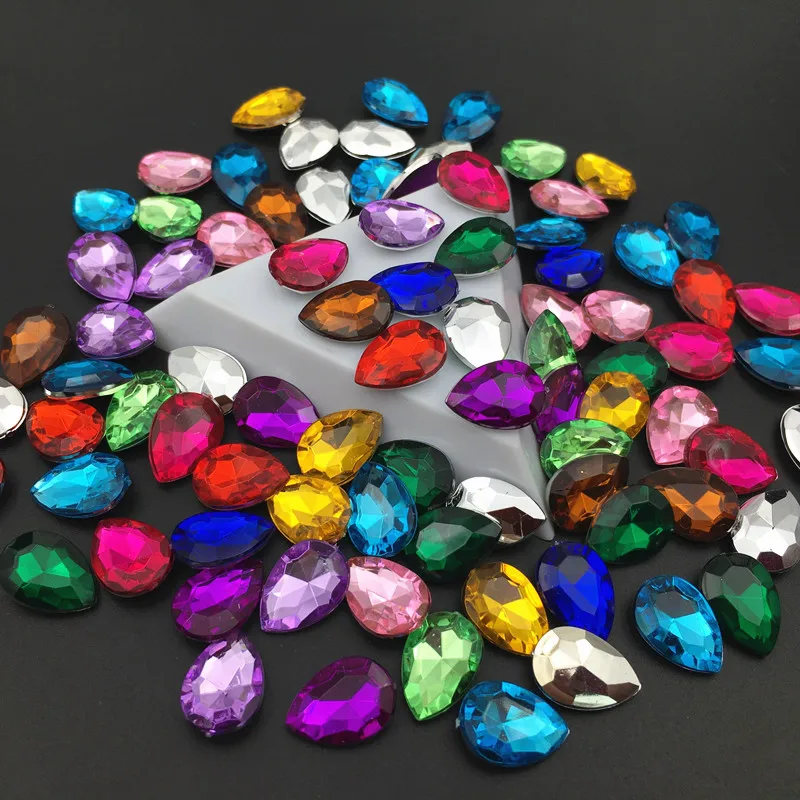 Acrylic 10x14mm 13x18mm Rhinestone various colors teardrop More Colors Acrylic Fancy Stone Pointed back Droplet Beads No holes