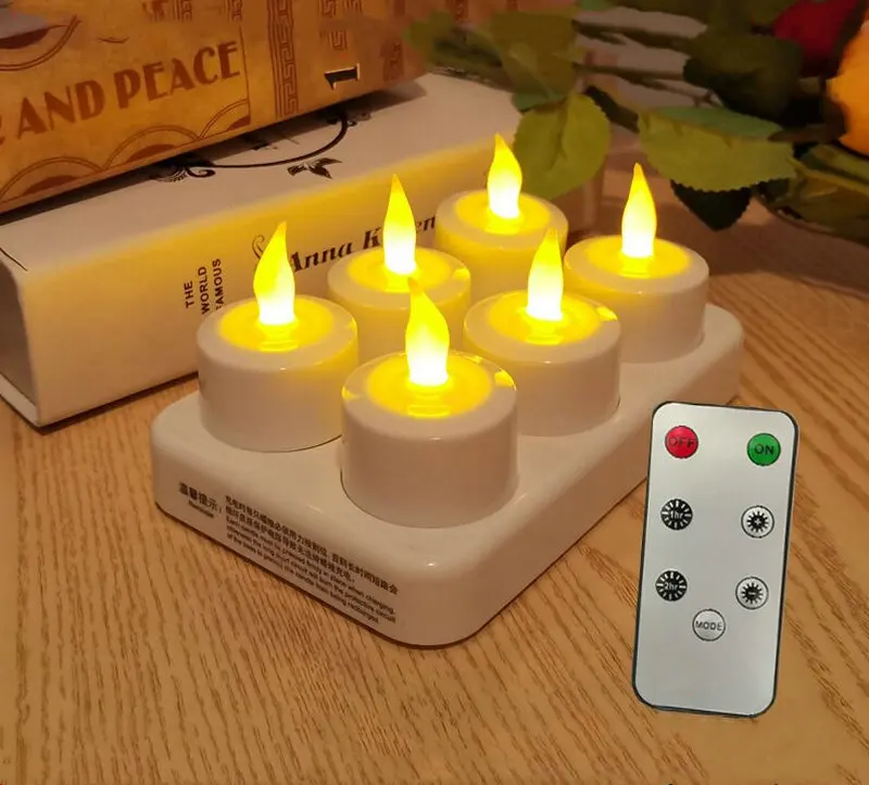 Remote controlled Set of 6 LED Rechargeable Tea Light Tealight Candle Lamp 7key w/Timer function Wedding Christmas Bar Home Dec