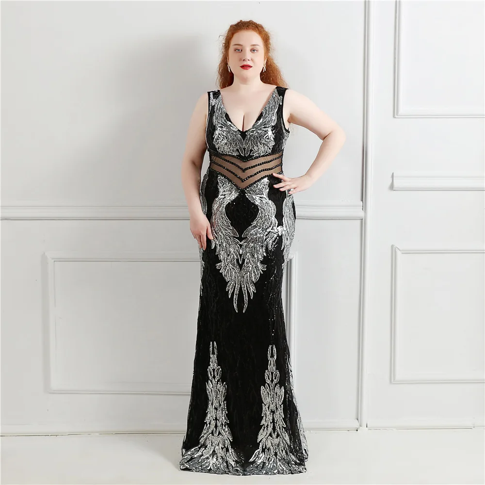 Plue Size Women New 2022 Sequins Prom Dress Women See-through Beads Long Party Dreess Sexy Formal Dress vestido