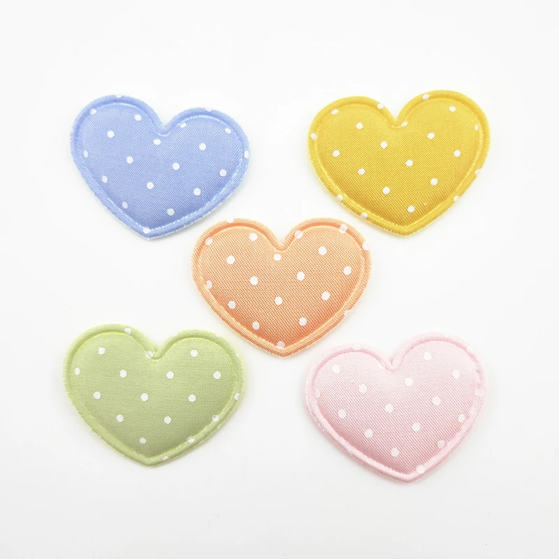 Heart Padded Applique for DIY Clothes, Hat Sewing Patches, Socks, Gloves, Shoes Decor Accessories, 3.5x2.8cm, 50PCs per Lot