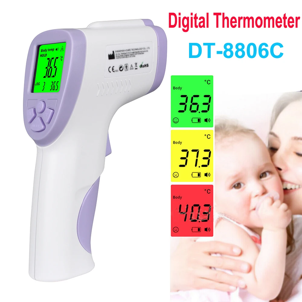 DT-8806C IR Infrared Digital Thermometer LCD Non-Contact Forehead Baby Adult Body Termomete Handheld Laser Temperature Gun Meter