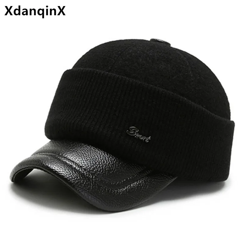 XdanqinX New Winter Men\'s Baseball Caps Thick Warm Earmuffs Hat Novelty Foldable Woolen Ear Protection Cotton Cap Dad Brand Hats