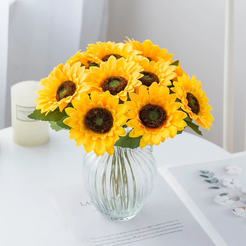 1PC Artificial Flowers Sunflower Home Garden for Decoration Stamen Wedding Autumn Christmas Fake Gerbera Living Room Bedroom