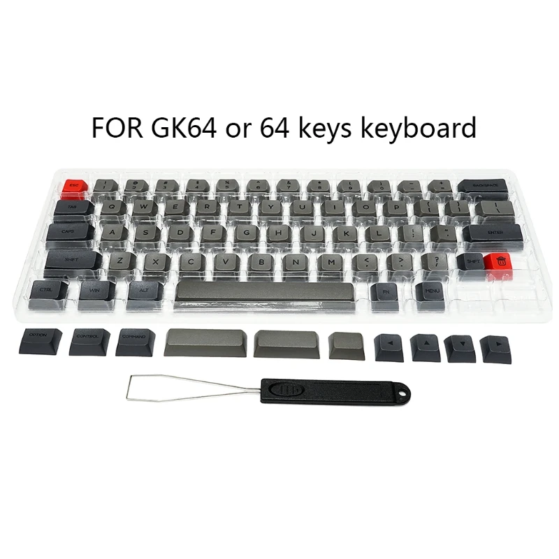 

64 Keys Keyset Double Color PBT Thick Keycap for GK64 Mechanical Gaming Keyboard with Puller Set White, Pink, Gray