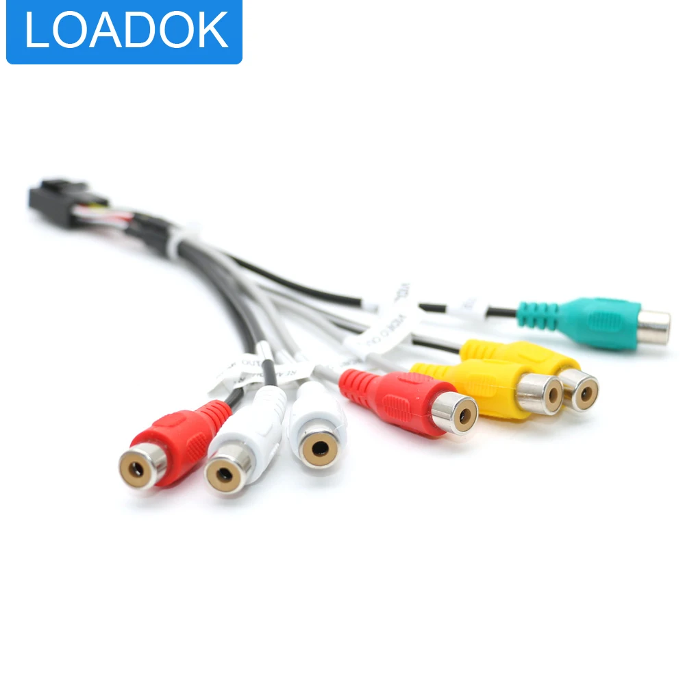 Adaptador de Cable de Subwoofer para coche, Conector de cableado, Radio Android, DVD, accesorios, 14 pines, salida Universal, 7 RCA