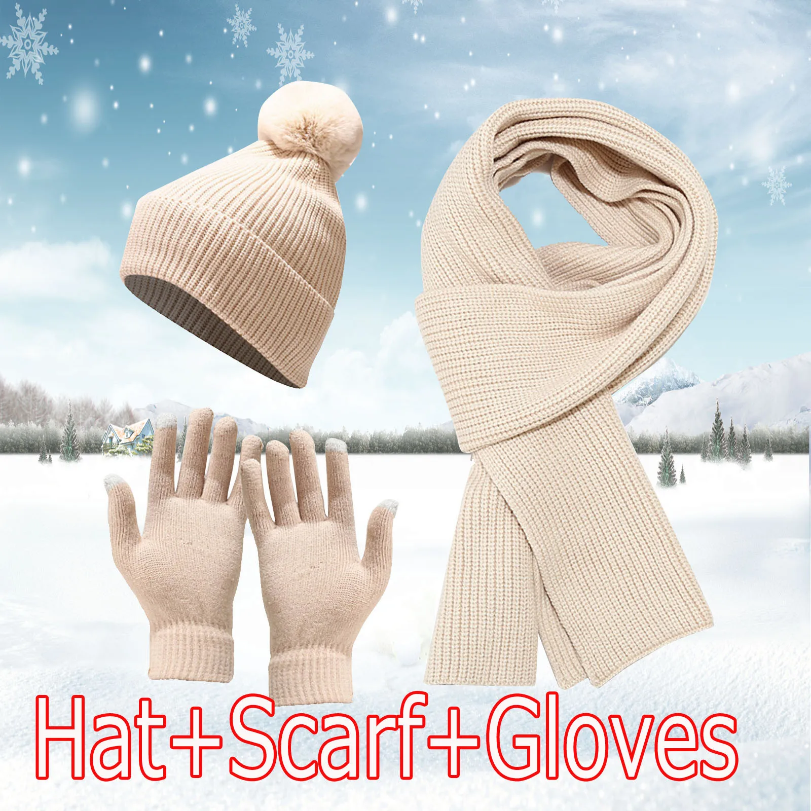 Women's Hat Scarf Gloves Set Winter Knitted Keep Warm Scarves Simple Solid Color Hat For Men Women Clothes Accessories Foulard