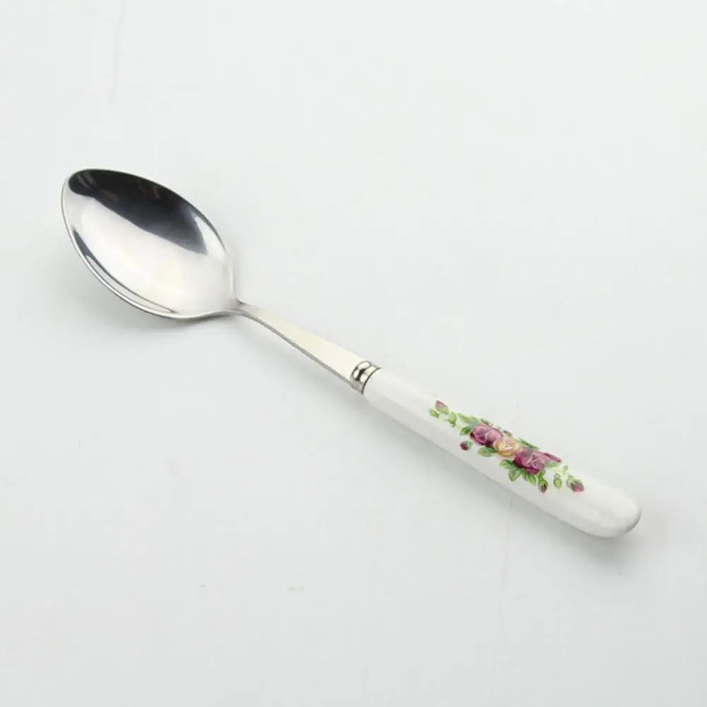 5 Pcs Rose Pattern Scoops Coffee Milk Spoon Mixing Soup Spoons Ceramic Handle Stainless Steel Spoon Kitchen Utensil Set ложка