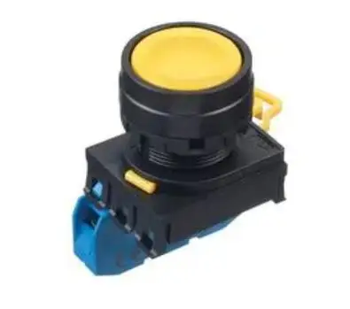 

YW1B-M1E10Y 22mm | 1NO yellow YW series black frame flat head button PB SWITCH, SPST-NO, 10A, 120VAC, SCREW