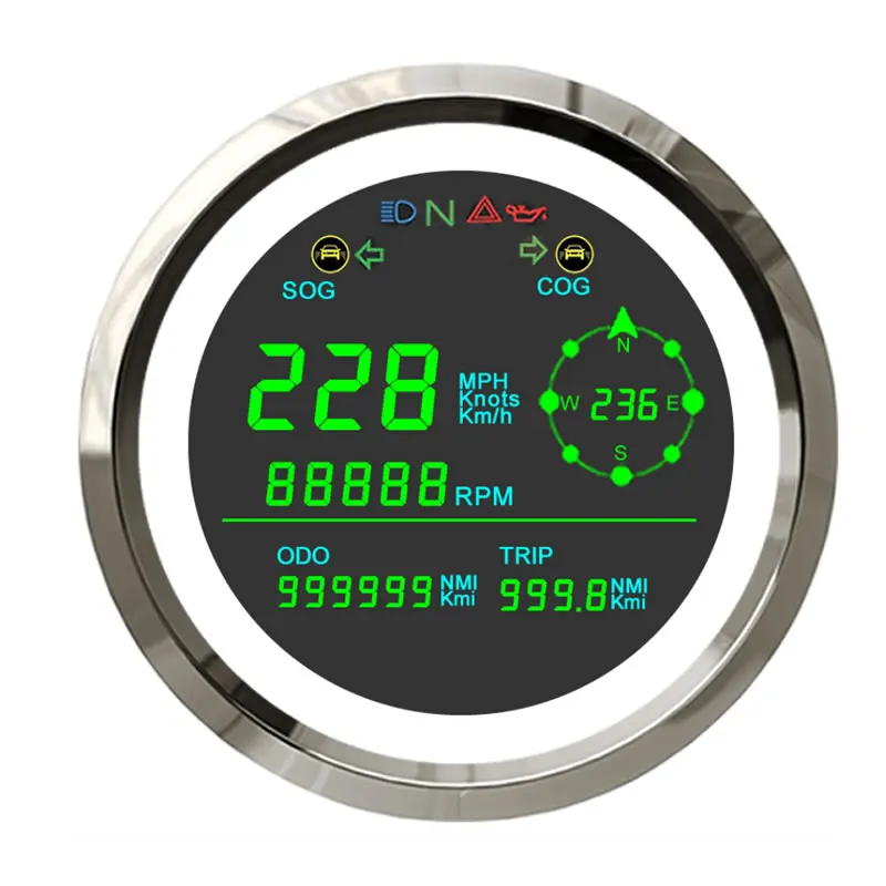 Universal 85mm LCD GPS Speedometer for Motorcycle with Tachometer Two-in-One Design Unit Support Switch Between MPH Knots KM