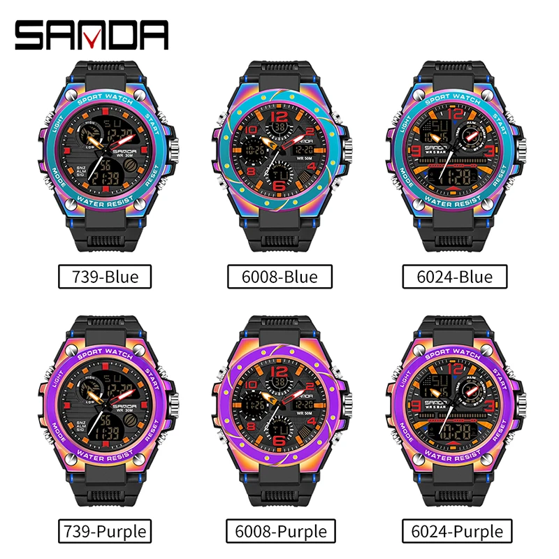 SANDA Mannen Militaire Horloge 50 m Waterdicht Horloge LED Quartz Klok Mannelijke relogios masculino Digitale Sport heren Horloges 6008