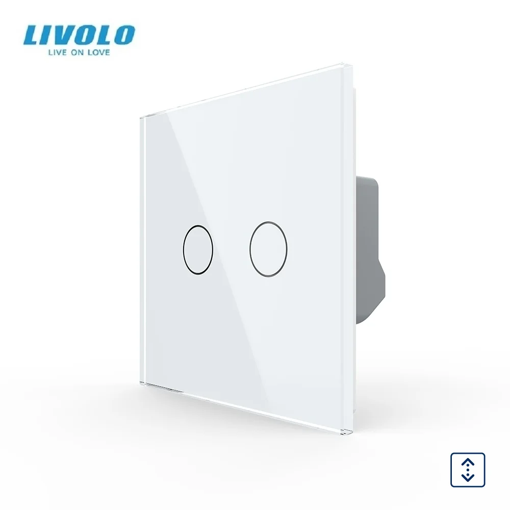 Livolo EU Standard,VL-C702W-11,2 Gangs 1 Way Luxury Crystal Glass Panel Glass Curtain Switch Smart  Touch Wall Switch