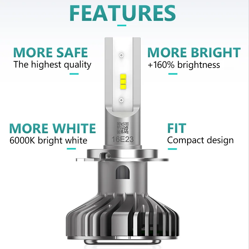 필립스 Ultinon LED H1 H4 H7 H8 H11 H16 9005 9006 HB3 HB4 6000K 밝은 자동차 LED 헤드 라이트 자동 안개 램프 + 160% 더 밝은 (쌍)