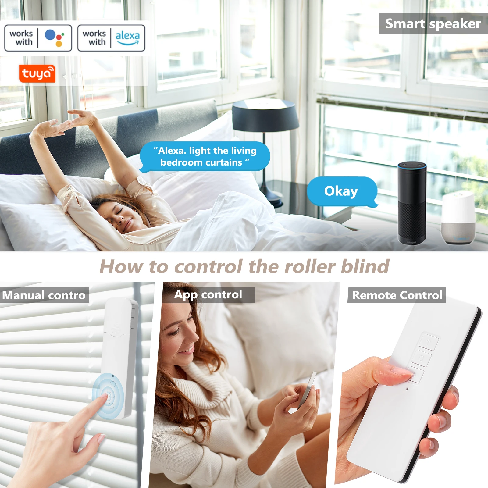 WiFi M616EGWT Chain Roller Blinds Shade Shutter Drive Electric Curtain Motor RF Remote Tuya Smart App Control Alexa/Google