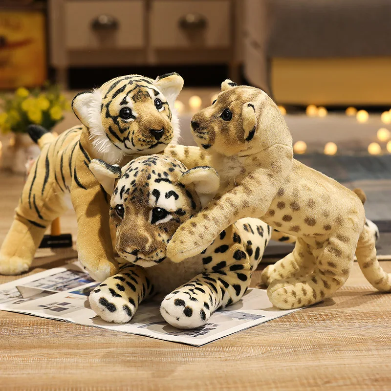 Peluche de leopardo y Tigre de León para niños, juguete de felpa suave y Real para Decoración de cumpleaños para niños