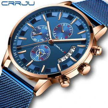 Crrju mens watches waterproof quartz business watch Top brand luxury clock casual blue sports watch Relogio Masculino