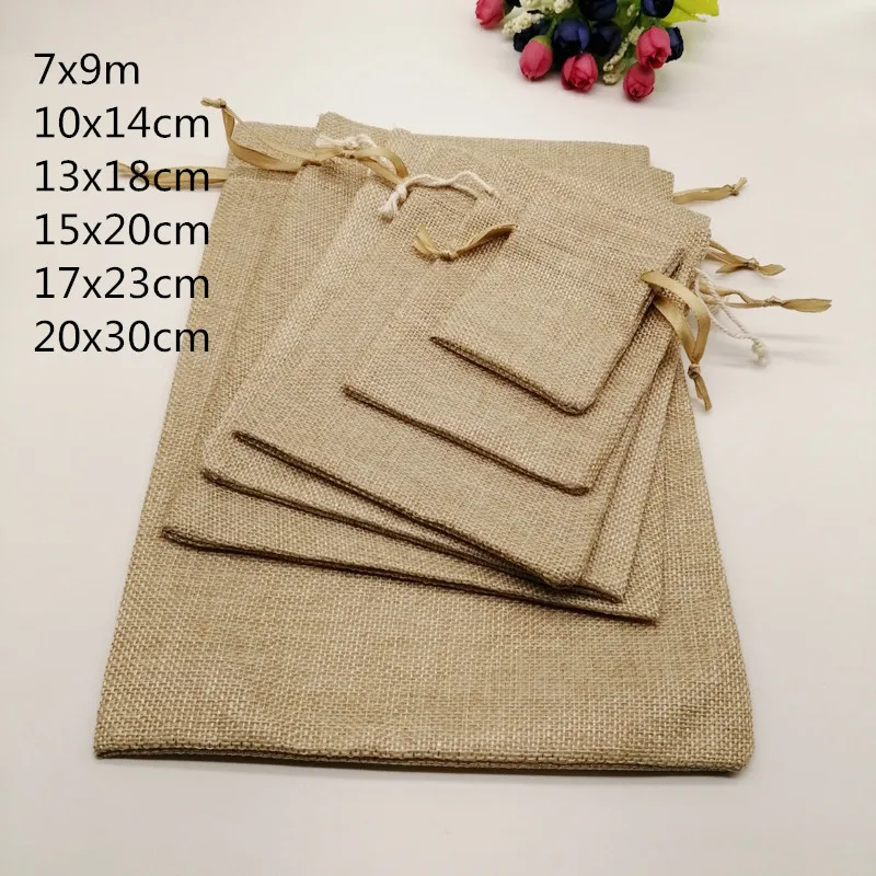 5 sztuk tkaniny torby jutowe torba do pakowania prezentów prezent torba bawełniana sznurkowa torba na boże narodzenie wesele woreczki na biżuterię Diy Handmade