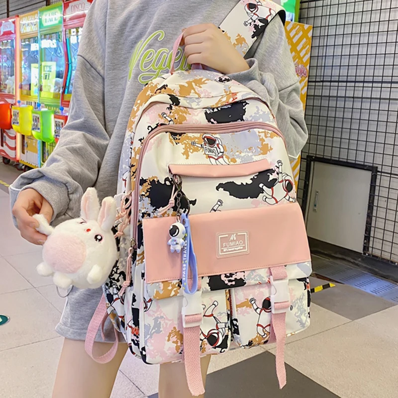 New Fashion Lovely Schoolbag Women College Students Load Reduction Backpack Large Capiicity Teenage Girl Bag Colorful Backpacks