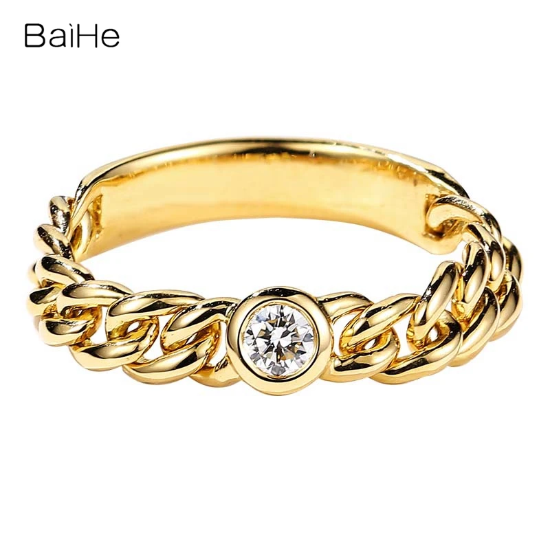 

BAIHE Solid 14K Yellow Gold H/SI Natural Diamond Ring Men Women Trendy Men Wedding Fine Jewelry Making Anillo de diamantes