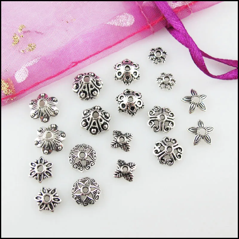 Fashion New Flower Heart Leaf Clover Star Connectors Tibetan Silver Plated End Bead Caps