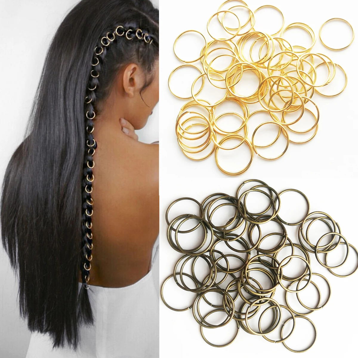 50/100 Pieces Gold/Sliver African Hair Clip Rings Decorations Braid Beads Tube Hair Loop Dreadlock Headband Accessories