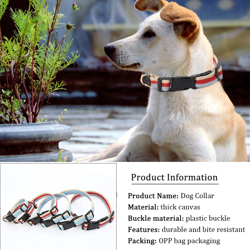 Thick Canvas Pet Dog Leash Collar Adjustable Dog Collar and Leash Set Dog Tracking Leash Collar Small Medium Large Dog Collars