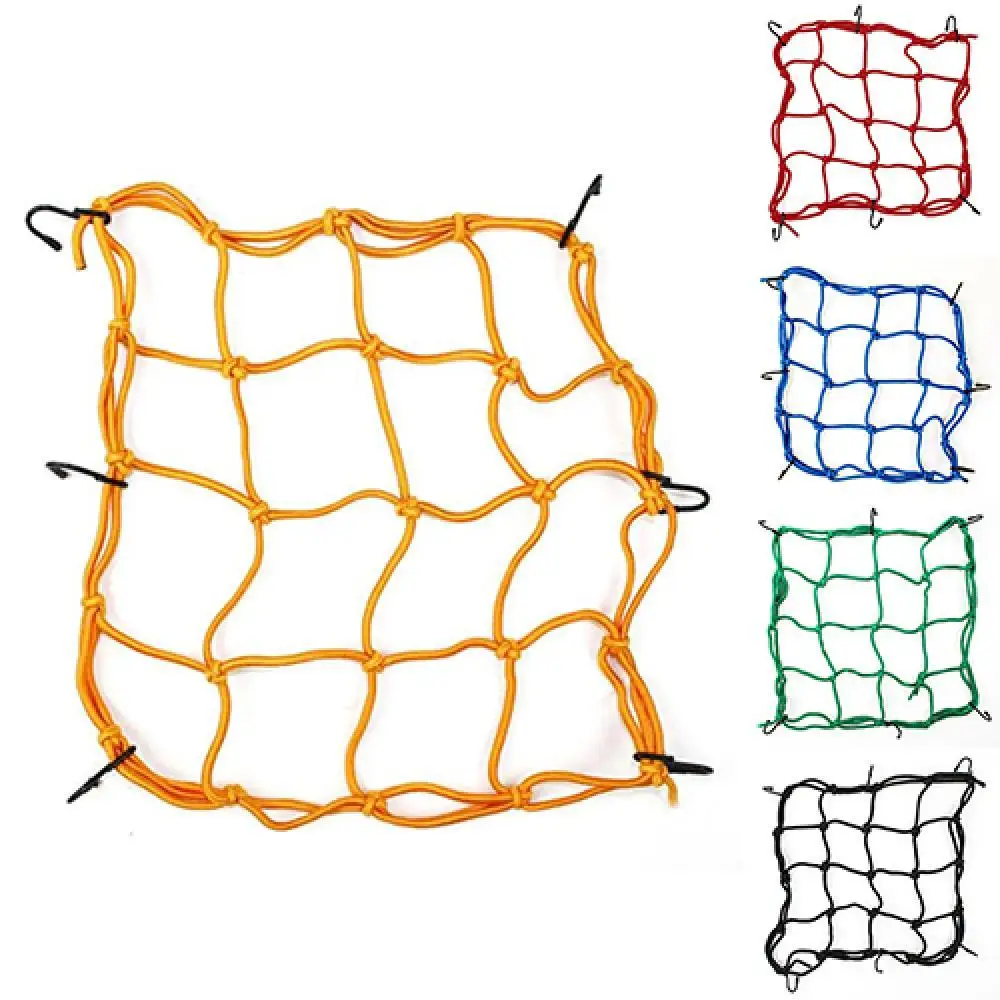 

12inch 6 Hook Tiedown Faux Leather Motorcycle Cargo Net Helmet Storage Mesh Bag Solid Color Elastic with Hooks Durable