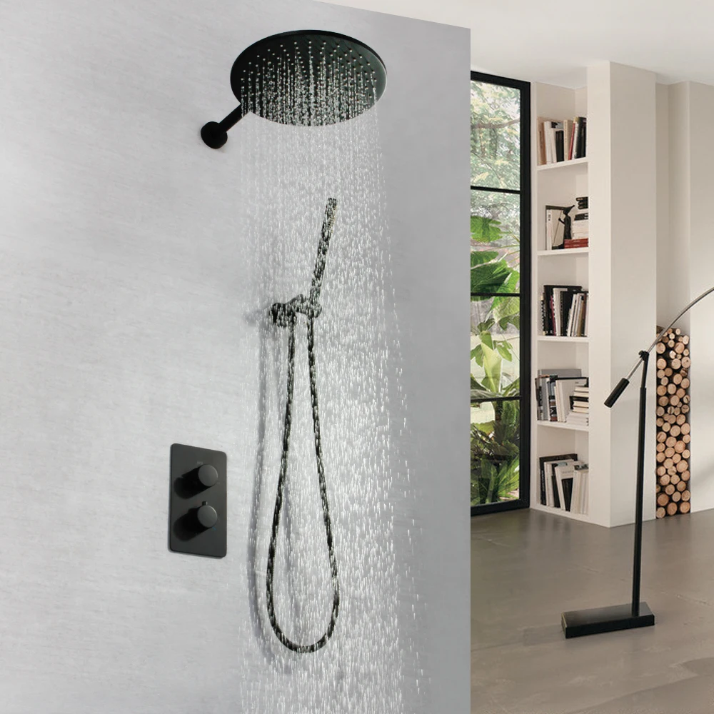 

SKOWLL Rainfall Shower System Wall Mount Rain Shower Head Combo with Handheld, Matte Black SK-7630