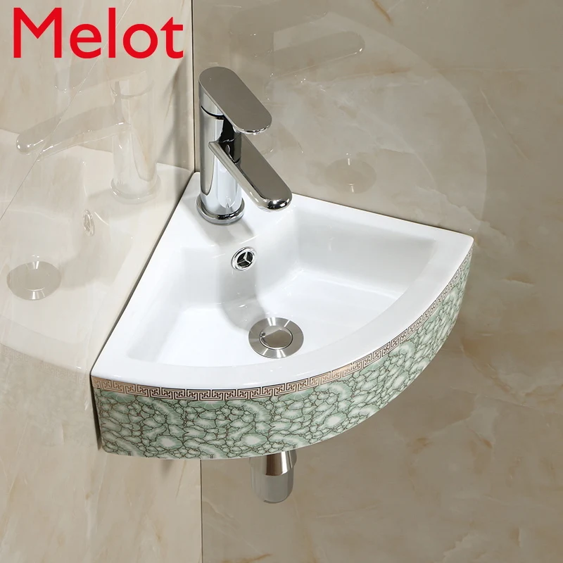 Ceramic Corner Basin Small Wash Basin Toilet Triangle Balcony Wall-Mounted Mini Triangle Basin Small Apartment Basin