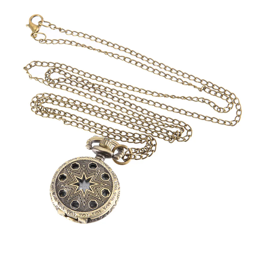 Vintage Pocket Watch Bronze Color Quartz Watch Cool Chain Hollow Pentagram Watches FS99