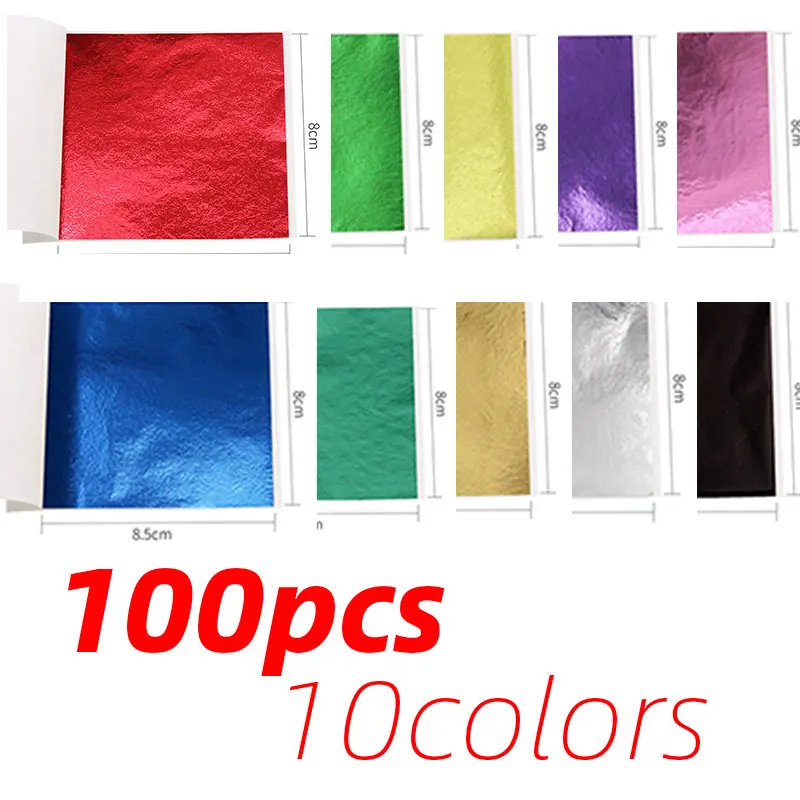 Juego de hojas doradas de imitación para decoración de uñas, 100 unidades/10 colores, papel de envolver para manualidades