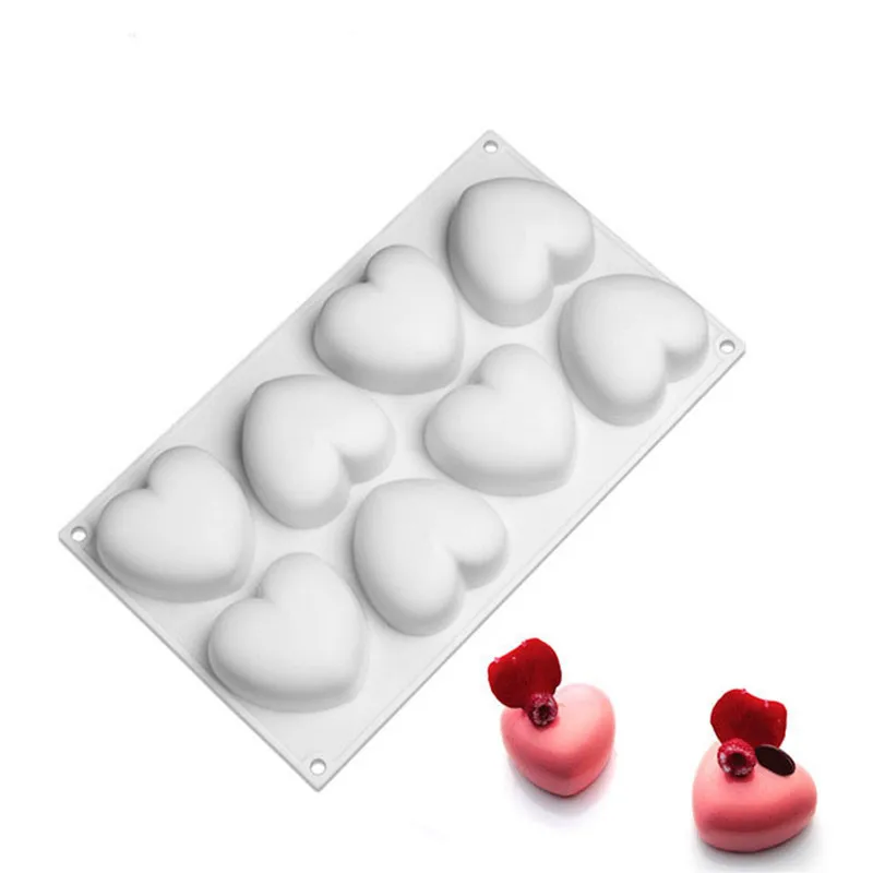 

8 Holes Silicone Mould For Mousse Cake Heart Wedding 3D Silicone Molds Cake Decorating Tools Bakeware Dessert Moulds