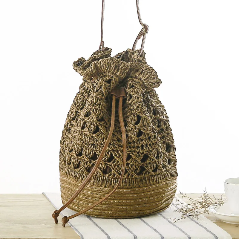 Sac seau tissé a7236 pour femmes, sac à épaule en paille pour vacances à bord de mer, nouvelle collection, 20x28CM