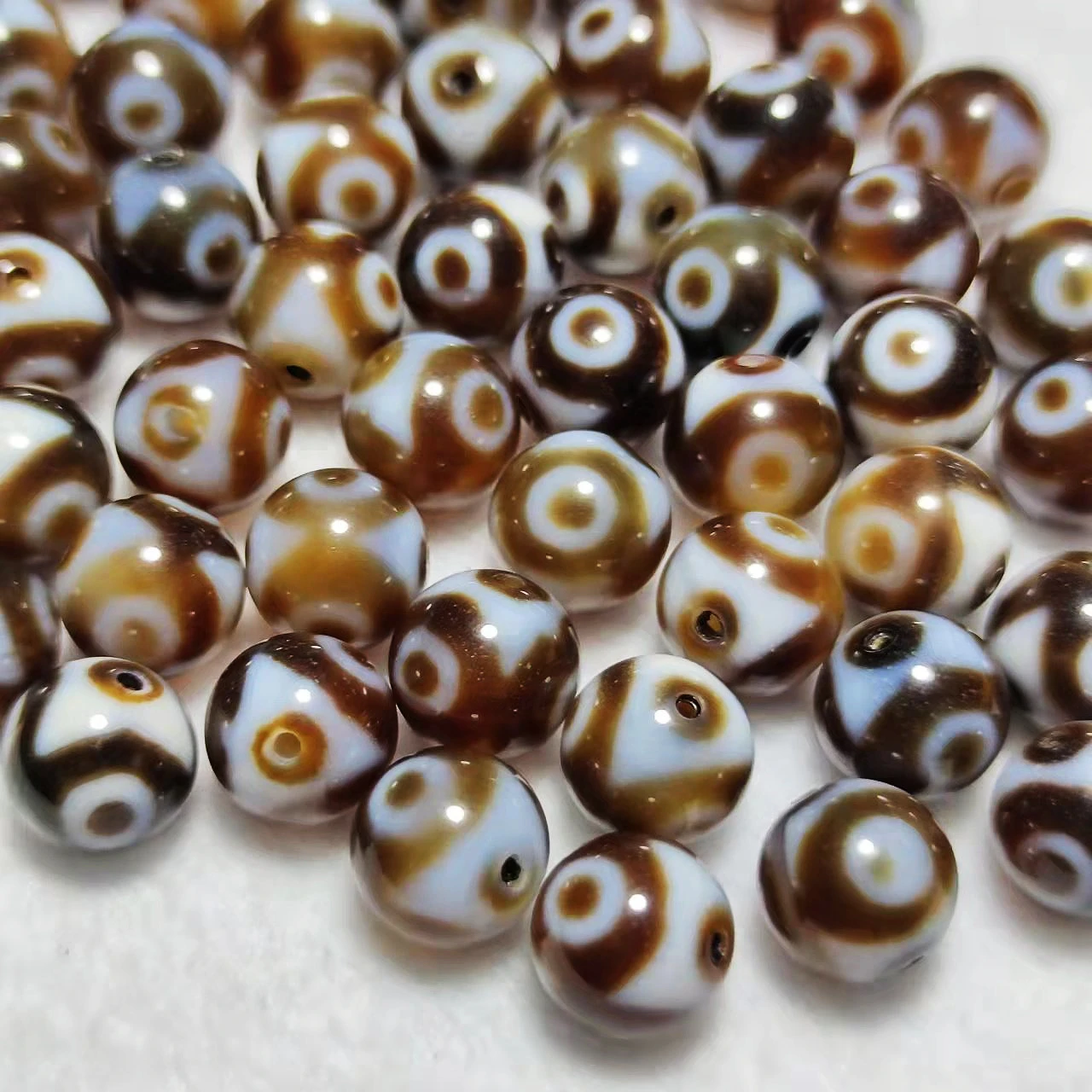 28Pcs/Lot Coffee/White Tibetan 3 Eyes Totem 12mm Round Agate Dzi Beads For Men's&Women's Jewelry DIY Wholesale Free Shipping