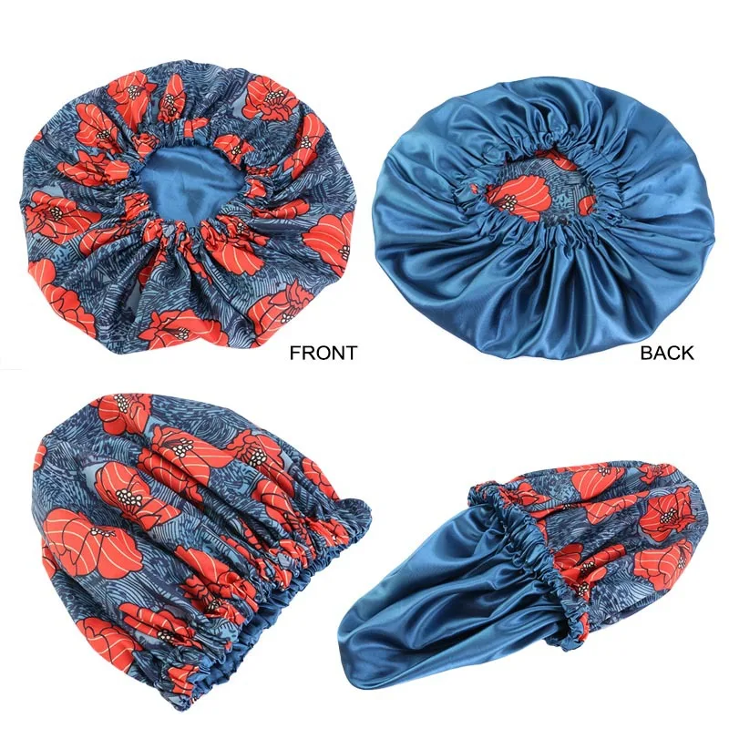 Large Satin Ankara Bonnets Elastic Lined African Head Sleep Bonnet Female Wrap Cap Print Lady Head Cover Bonnet Turban for Women