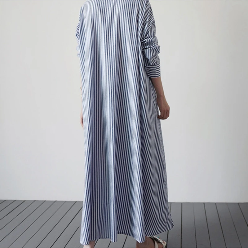 REALEFT – robe chemise longue à rayures pour femmes, à volants, manches longues, style coréen décontracté, ample, nouvelle collection printemps été 2022