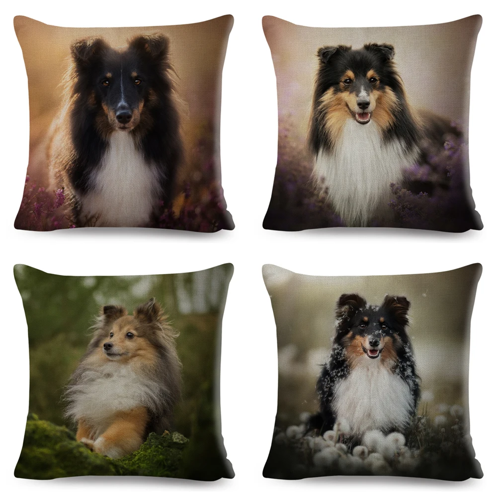 Shetland Sheepdog Cute Pet Animal Dog Printed Pillowcase Decor Cushion Cover for Sofa Home Car Polyester Pillow Case 45*45cm