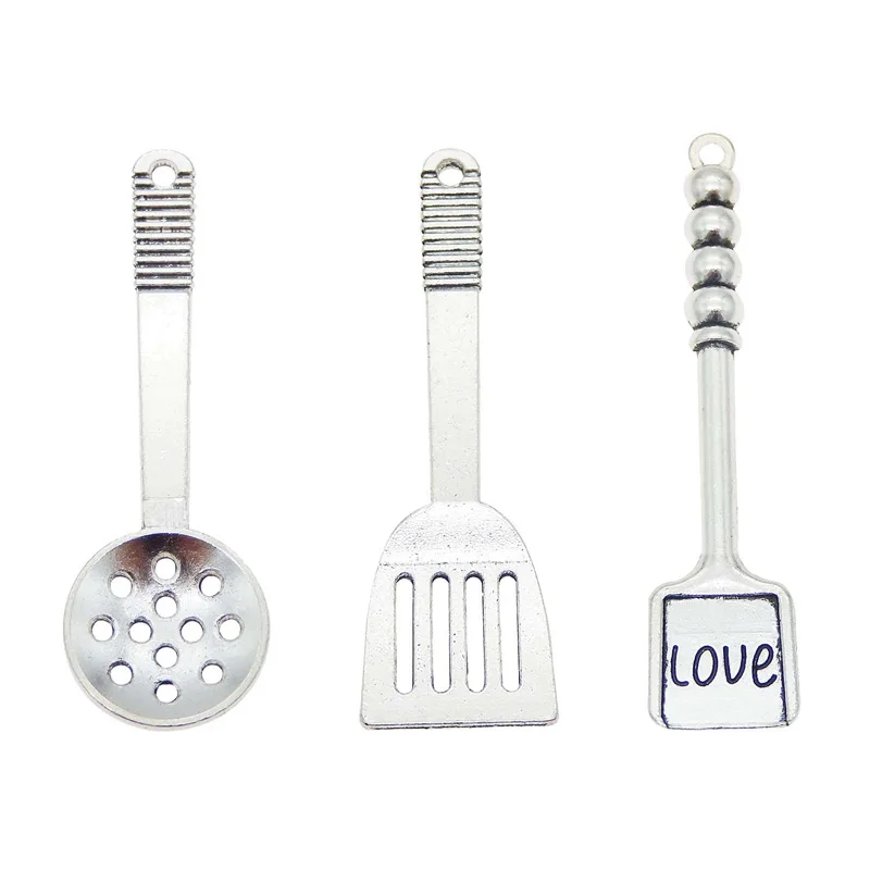 Julie Wang 24pcs Antiqued Cooking Tools Charms Spoon Shovel Fork Mixed Alloy Tableware Pendants Jewelry Making Accessory