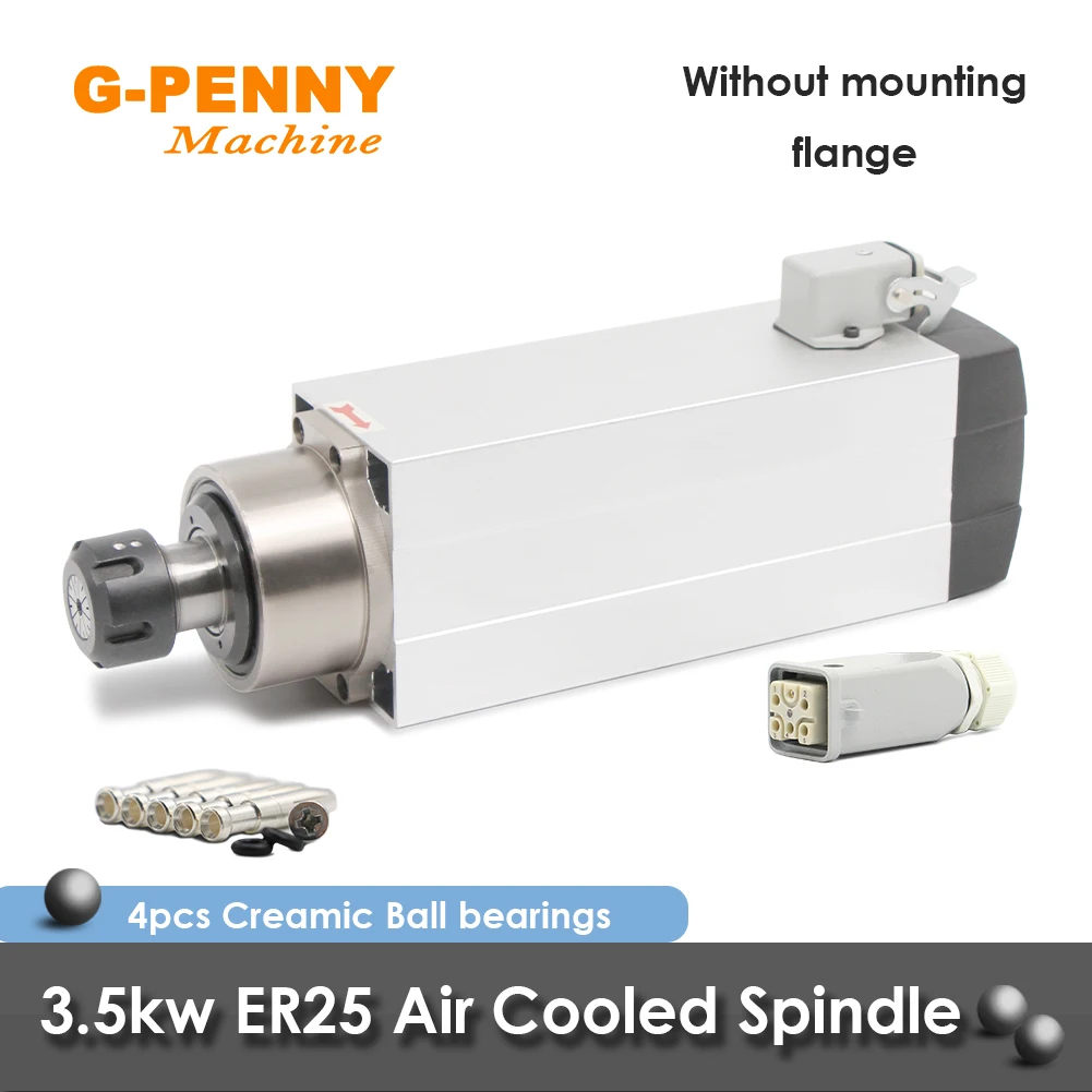 Motor de Eixo Refrigerado a ar Rolamentos Cerâmicos tipo Quadrado sem Flange Usado para Fresadora Cnc Refrigerado a ar 3.5kw Er25