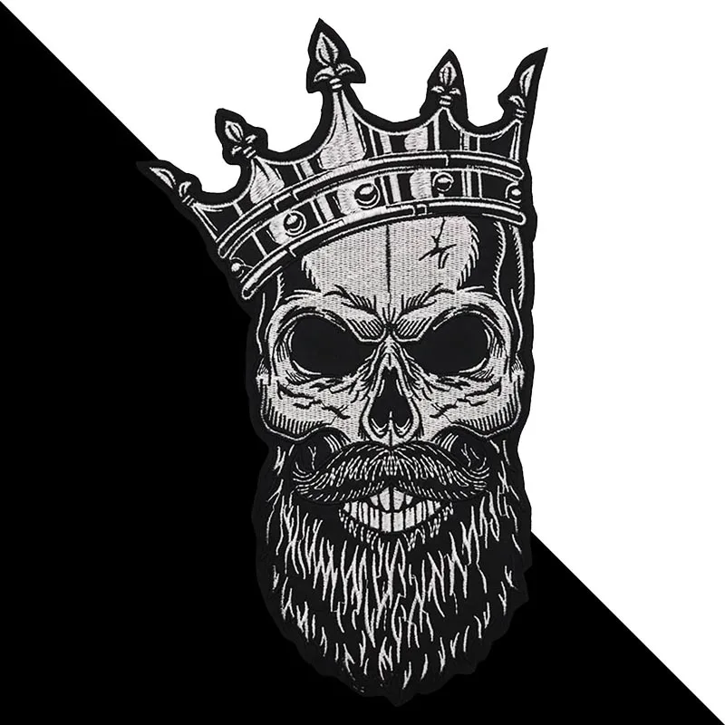 large Crown Skull Embroidered Punk Biker Patches Clothes Stickers Apparel Accessories Badge