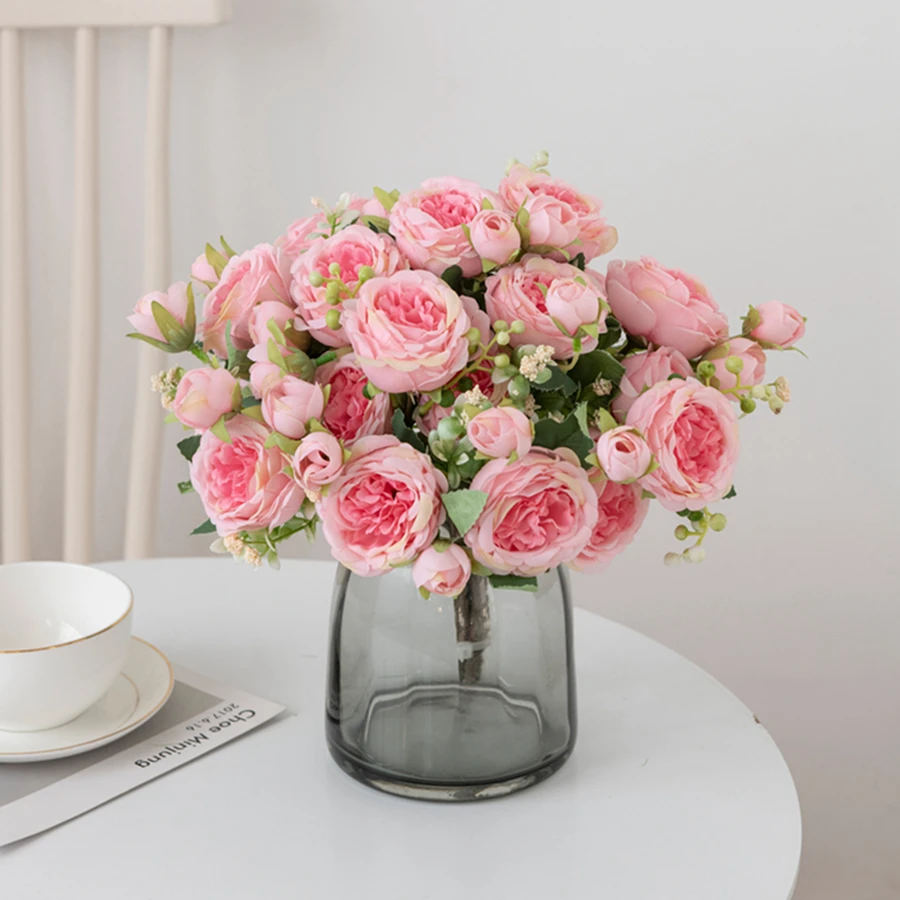 30Cm Artificial Flowers Silk Peony Bouquet Scrapbooking Diy Wedding Garlands Pink Roses Vase for Home Christmas Decorations image 5