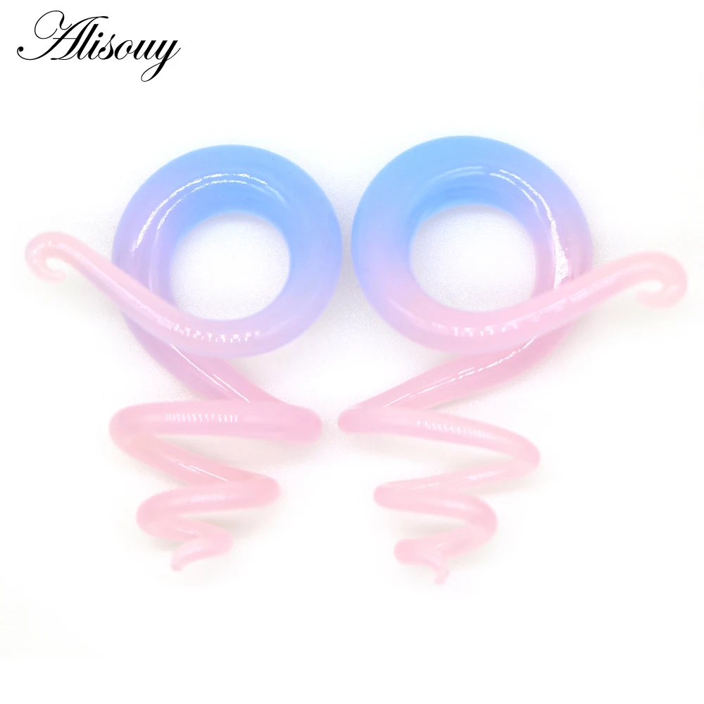 Alisouy 2pcs New 6mm-10mm Colorful Spring Ear Expanders Ear Strechers Flesh Piercing Body Jewelry Gift For Unisex Earring Stud