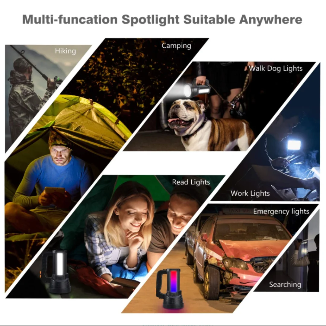 Spotlight Super Bright LED Handheld Flashlight 6000 Lumen Super Bright Waterproof 6 Lighting Modes