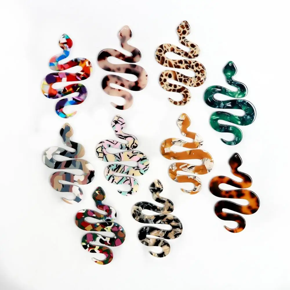 Tortoise Shell Earrings Charm,Acetate Acrylic  Large Snake Shaped frame Pendants,Boho Earring Parts ,60mmx38mm,ACE-289