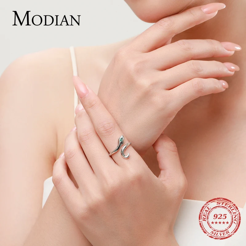 MODIAN Thật Nữ Bạc 925 Xanh Zirconia Ngôi Sao Thời Trang Loài Rắn Nữ Nhẫn Cho Nữ Có Thể Điều Chỉnh Đảng TFine Trang Sức