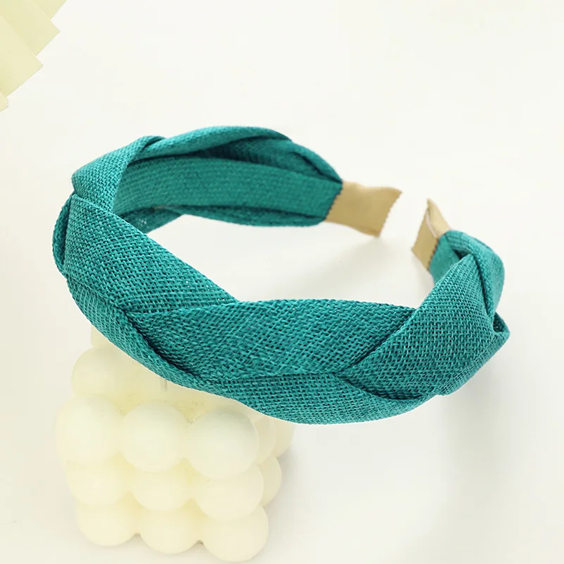 Sommer Neues Stirnband, Elegantes Breitkrempiges Damen-Haarband, Einfaches Einfarbiges Stoff-Kreuzgeflecht-Haarband – Detail 10