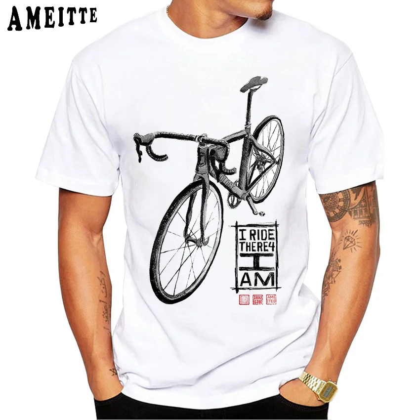 Funny Bicycles I Ride Therefore I AM LONG Print T-Shirt Summer Men Short Sleeve Bikes Print White Casual Tops Hip Hop Boy Tees